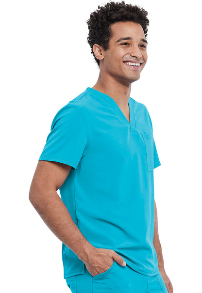 Allura CKA689 Men's Tuckable V-Neck Top Teal Blue Model Image Left Side | Cherokee