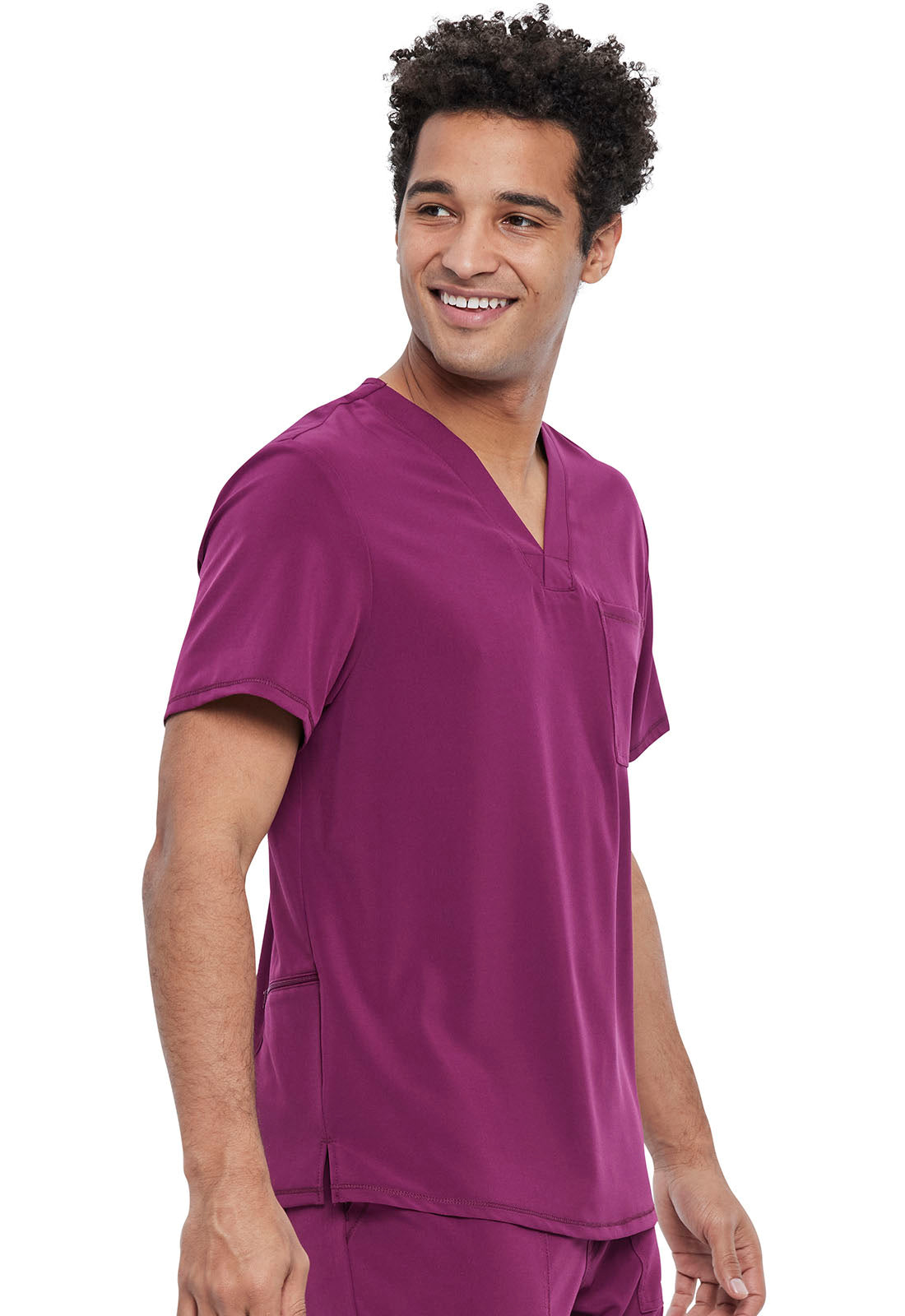 Allura CKA689 Men's Tuckable V-Neck Top Wine Model Image Left Side | Cherokee