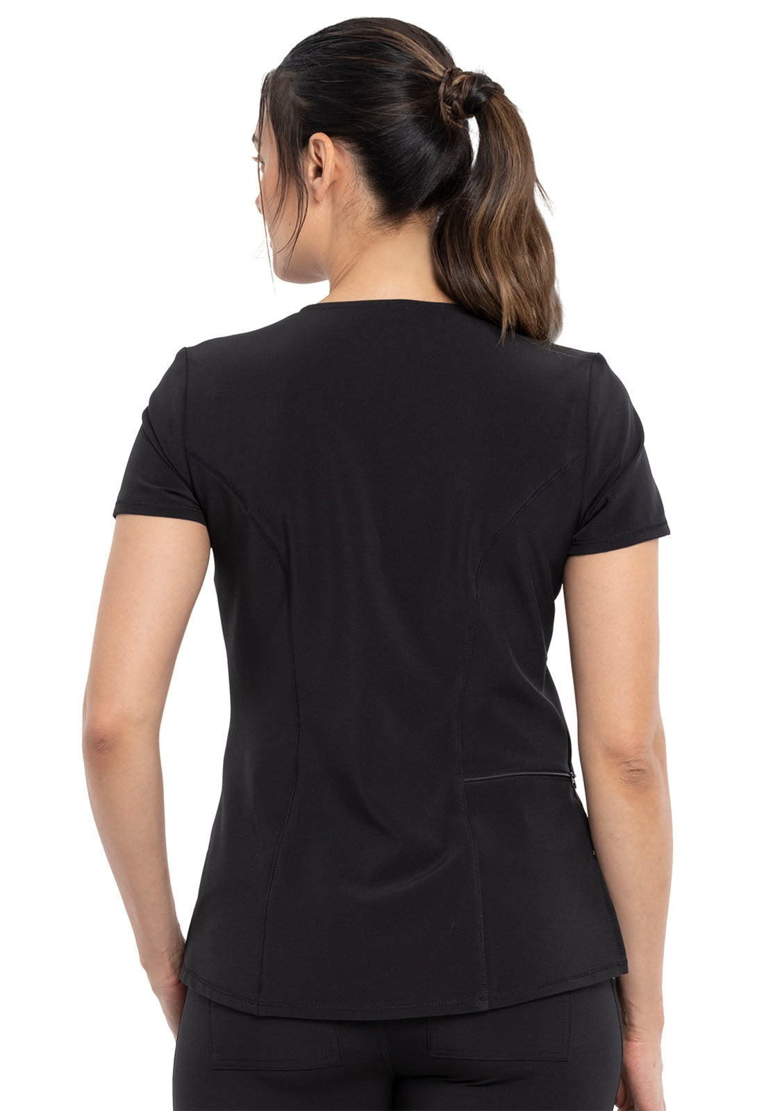 Allura CKA690 Tuckable V-Neck Top Black Model Image Back | Cherokee