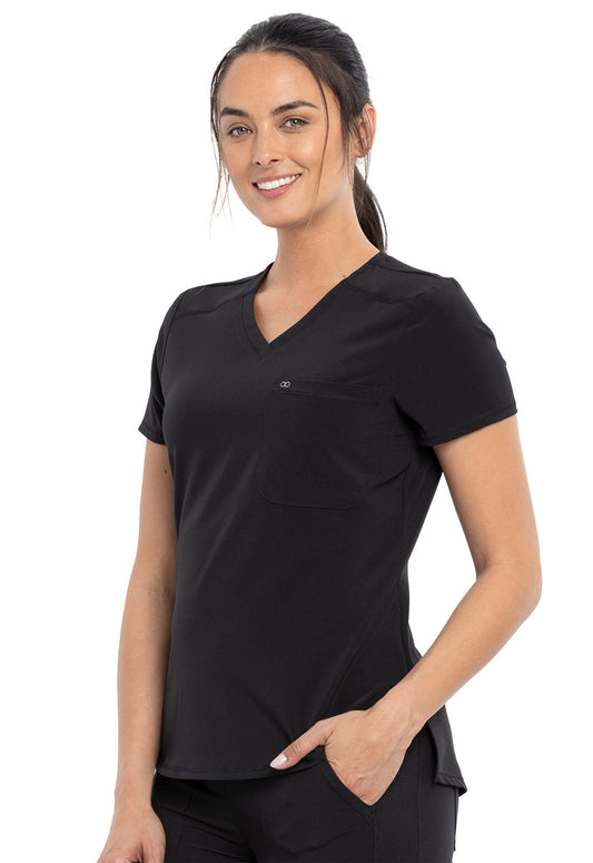 Allura CKA690 Tuckable V-Neck Top Black Model Image Right Side | Cherokee