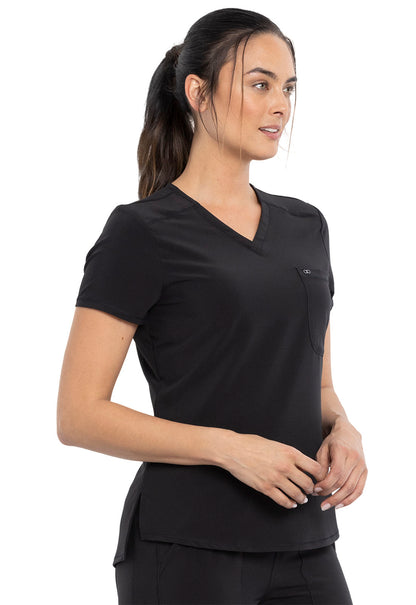 Allura CKA690 Tuckable V-Neck Top Black Model Image Left Side | Cherokee