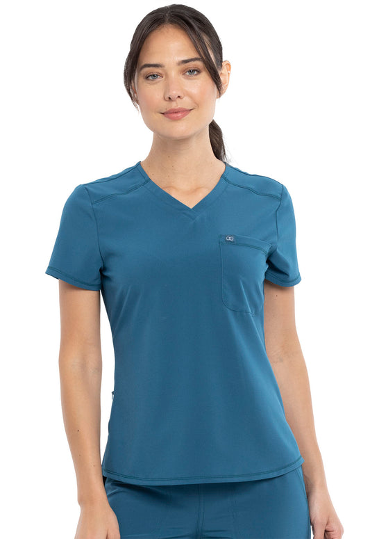 Allura CKA690 Tuckable V-Neck Top Caribbean Blue Model Image Front | Cherokee