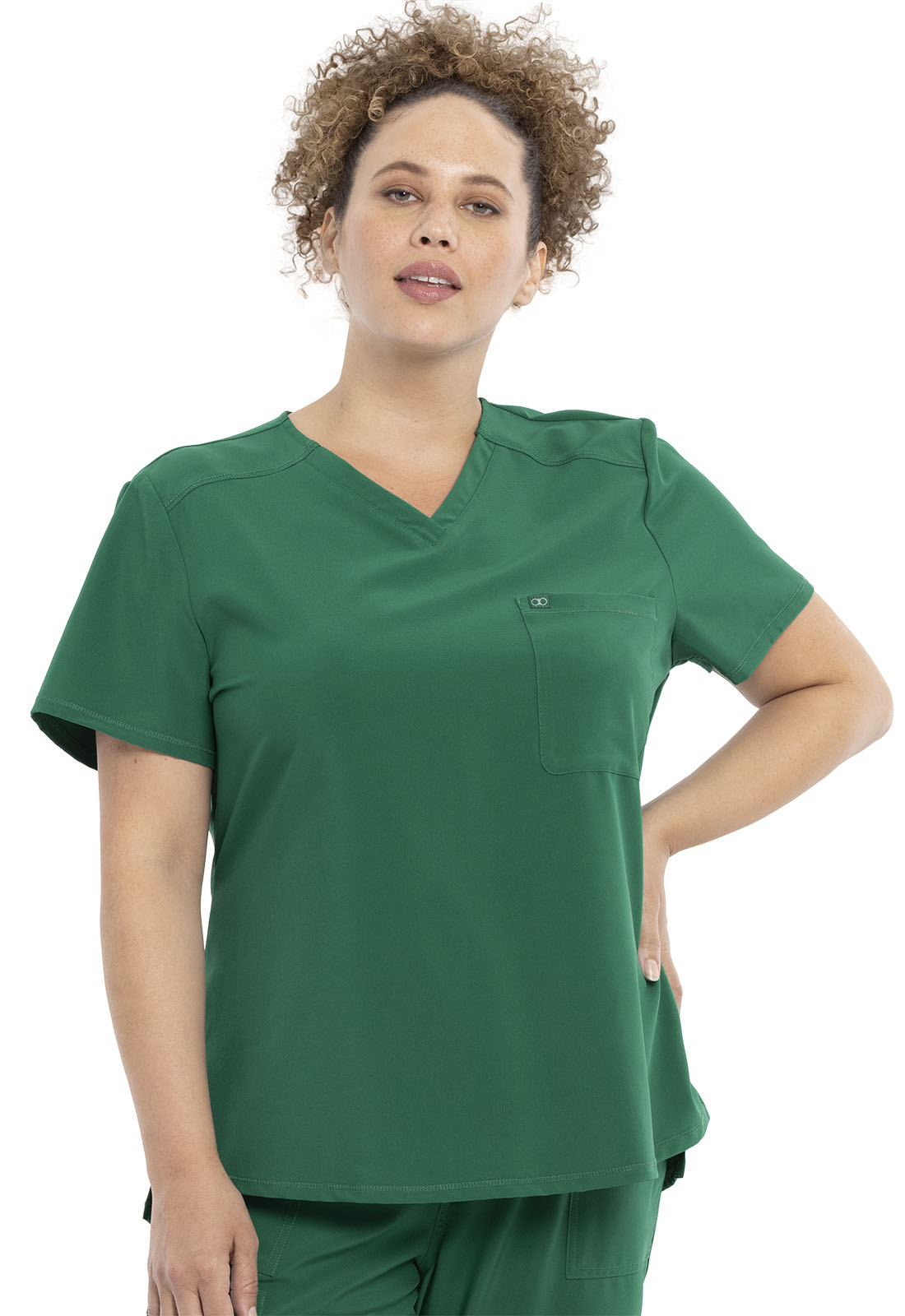 Allura CKA690 Tuckable V-Neck Top Hunter Green Model Image Front | Cherokee