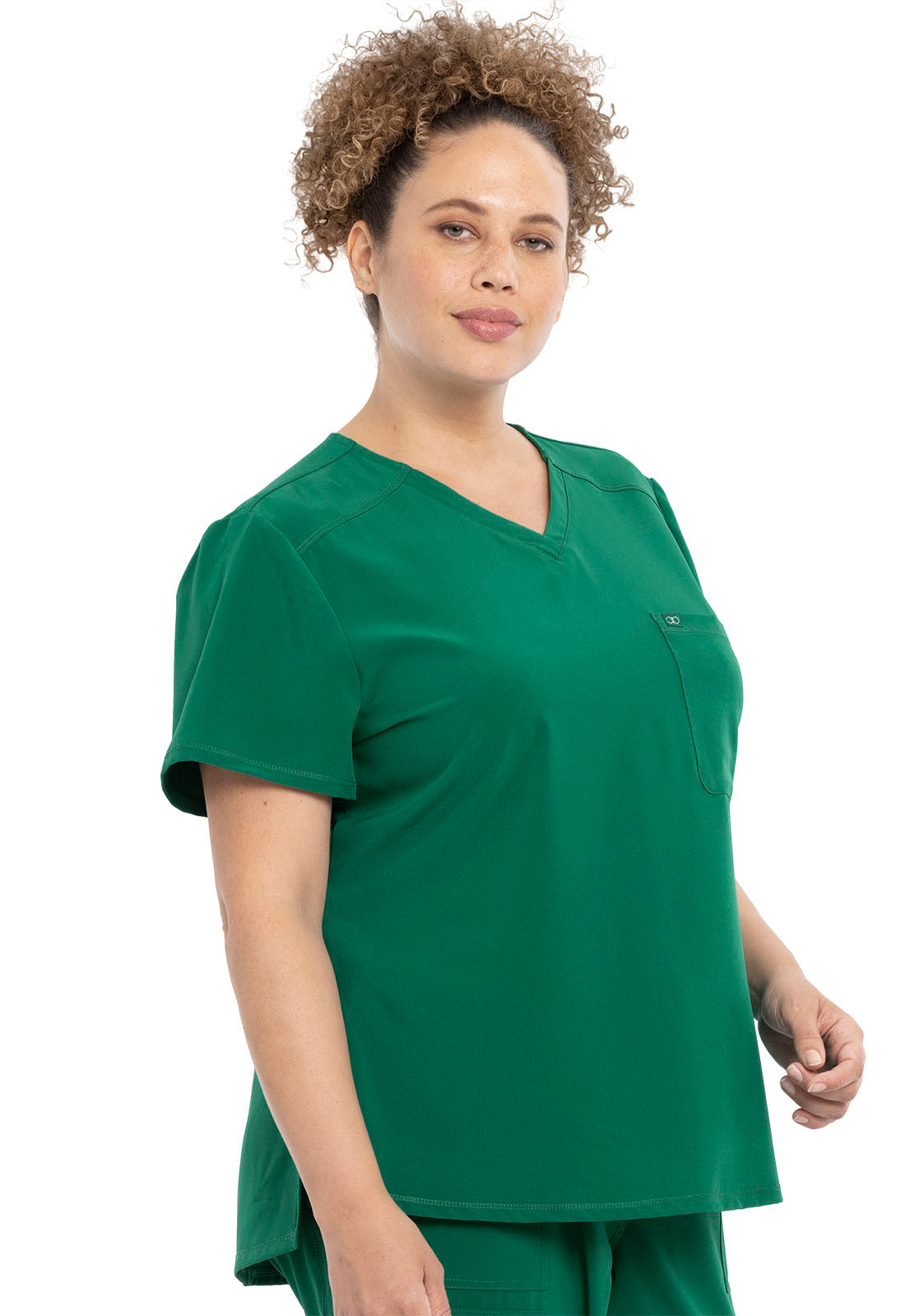 Allura CKA690 Tuckable V-Neck Top Hunter Green Model Image Left Side | Cherokee