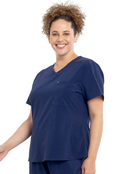 Allura CKA690 Tuckable V-Neck Top Navy Model Image Right Side | Cherokee