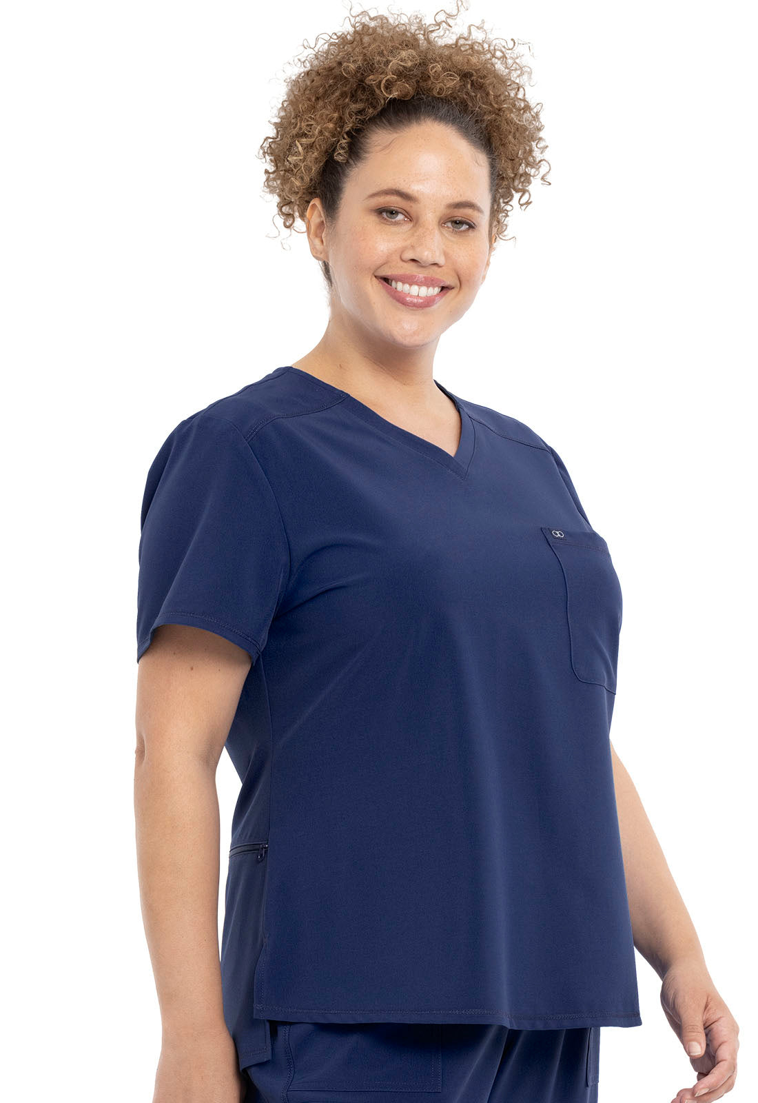 Allura CKA690 Tuckable V-Neck Top Navy Model Image Left Side | Cherokee