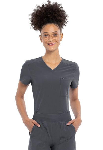 Allura CKA690 Tuckable V-Neck Top Pewter Model Image Front | Cherokee