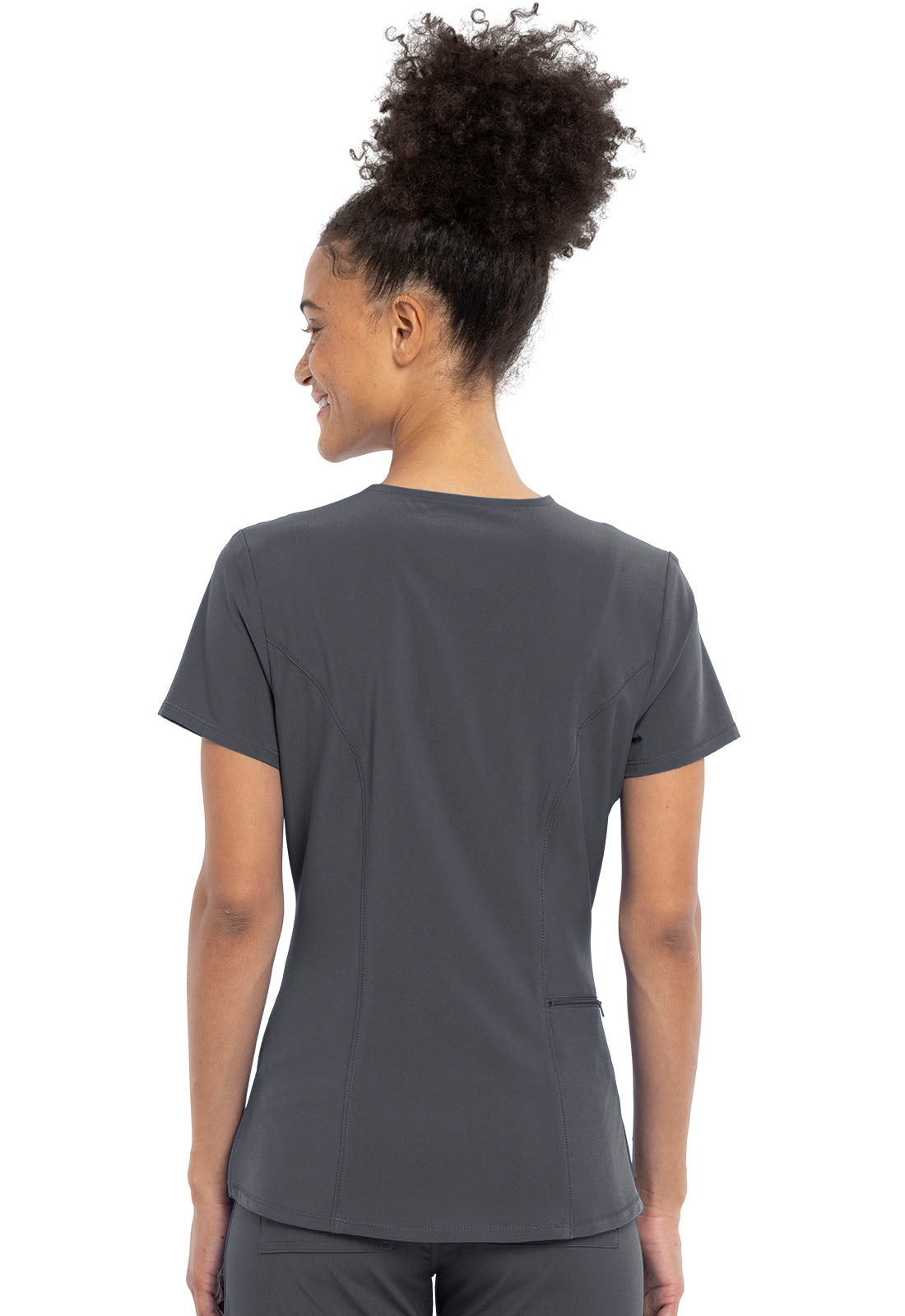 Allura CKA690 Tuckable V-Neck Top Pewter Model Image Back | Cherokee