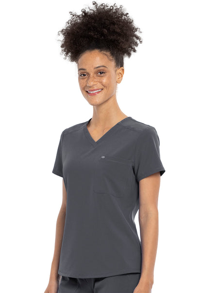 Allura CKA690 Tuckable V-Neck Top Pewter Model Image Right Side | Cherokee