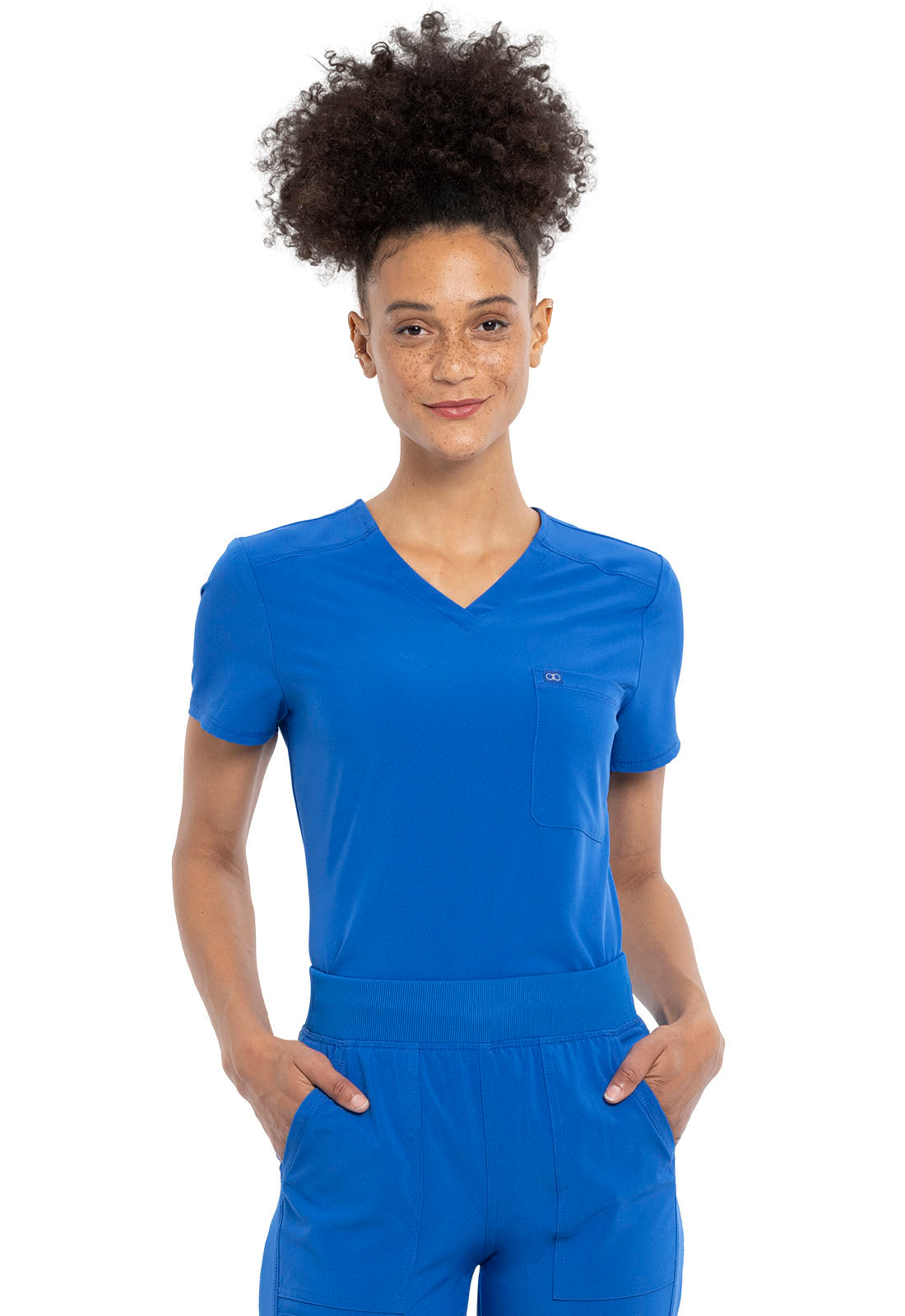 Allura CKA690 Tuckable V-Neck Top Royal Model Image Front | Cherokee