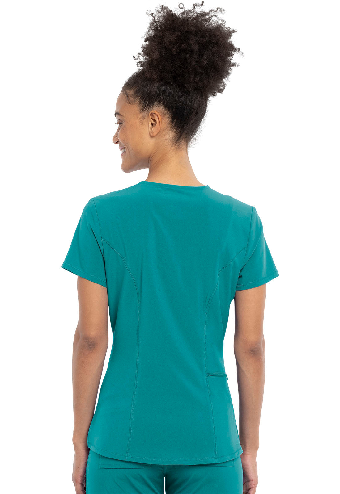 Allura CKA690 Tuckable V-Neck Top Teal Blue Model Image Back | Cherokee