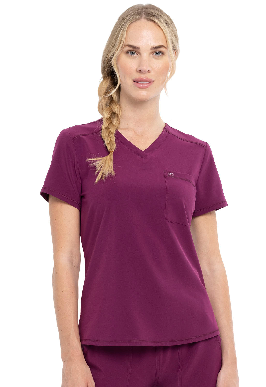 Allura CKA690 Tuckable V-Neck Top Wine Model Image Front | Cherokee