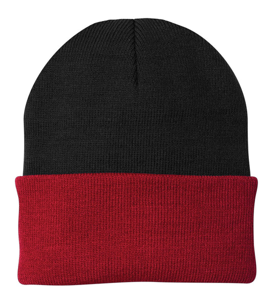 Port Authority Knit Cap CP90 Black/ Athletic Red