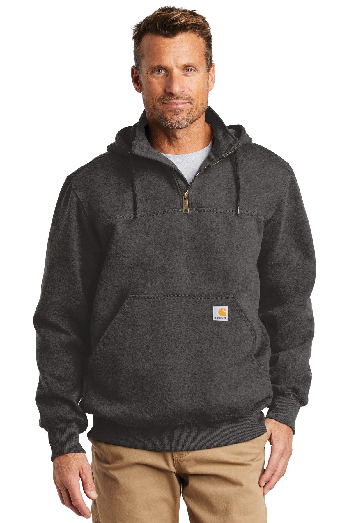 Carhartt  Rain Defender  Paxton Heavyweight Hooded Zip Mock Sweatshirt. CT100617 Carbon Heather