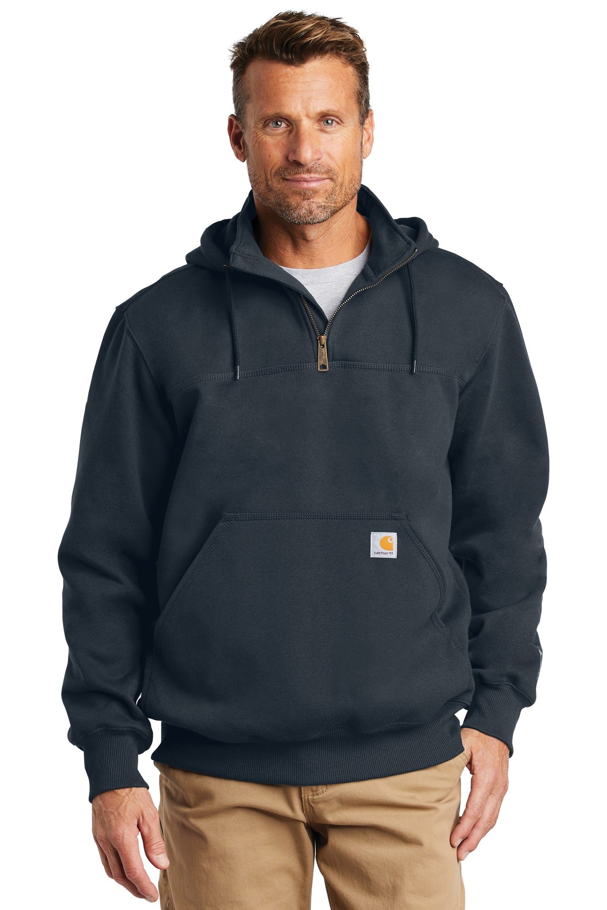 Carhartt  Rain Defender  Paxton Heavyweight Hooded Zip Mock Sweatshirt. CT100617 New Navy