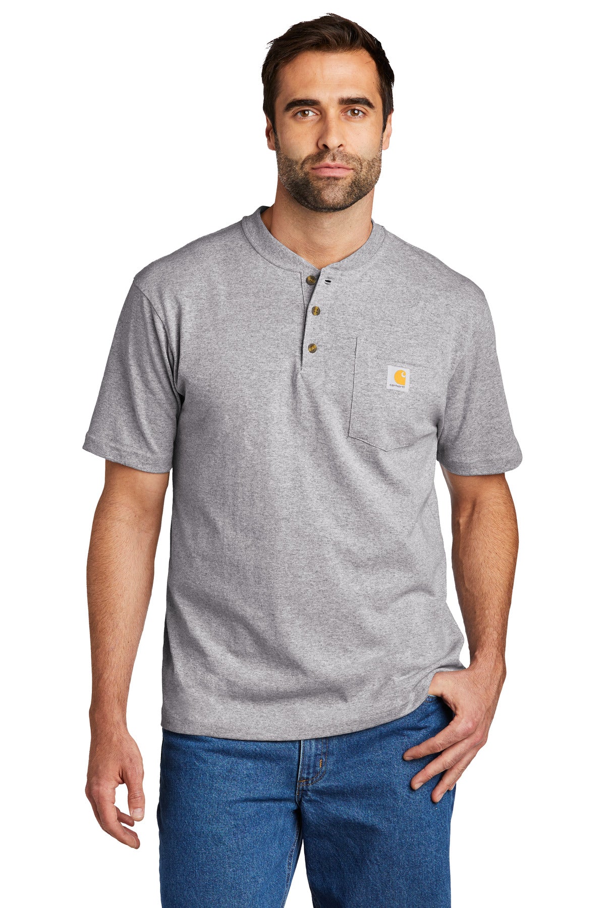 Carhartt Short Sleeve Henley T-Shirt CTK84 Heather Grey