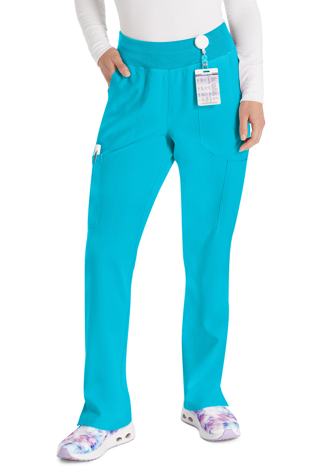 EDS Essentials DK005 Natural Rise Tapered Leg Pull-On Pants Turquoise