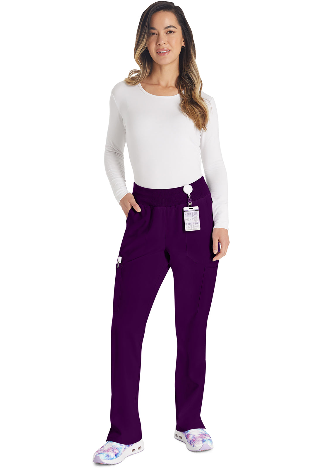 EDS Essentials DK005 Natural Rise Tapered Leg Pull-On Pants Eggplant