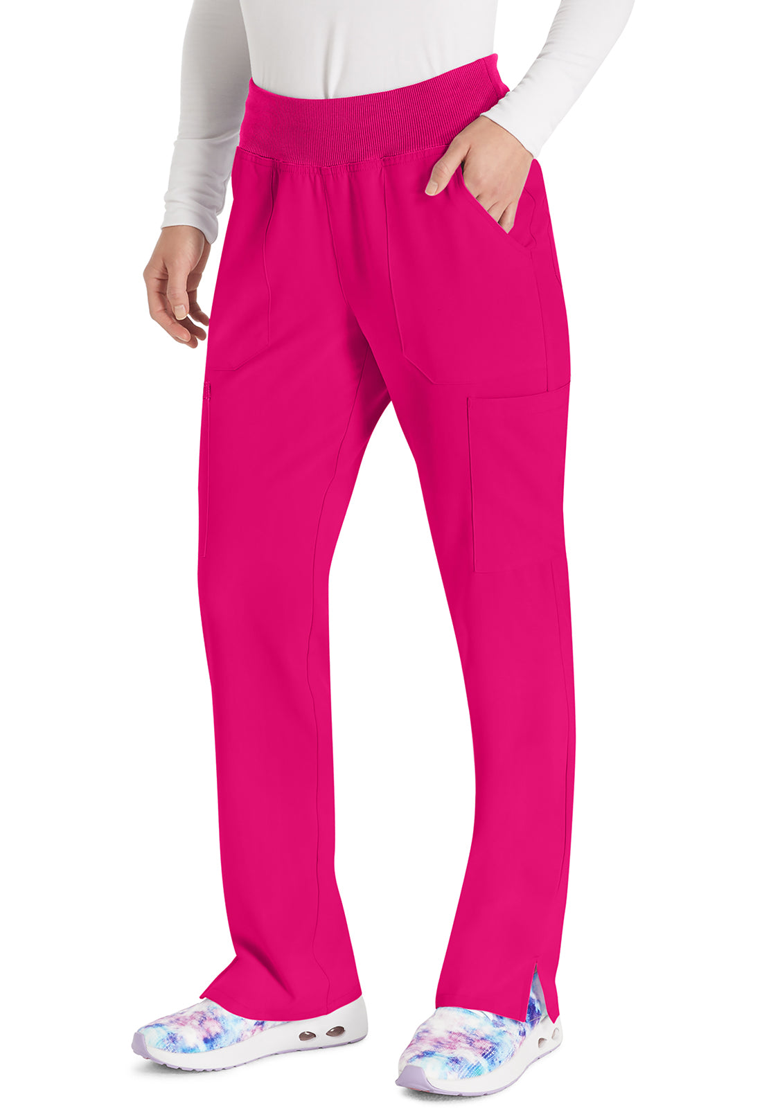 EDS Essentials DK005 Natural Rise Tapered Leg Pull-On Pants Hot Pink Model Image Right Side | Dickies