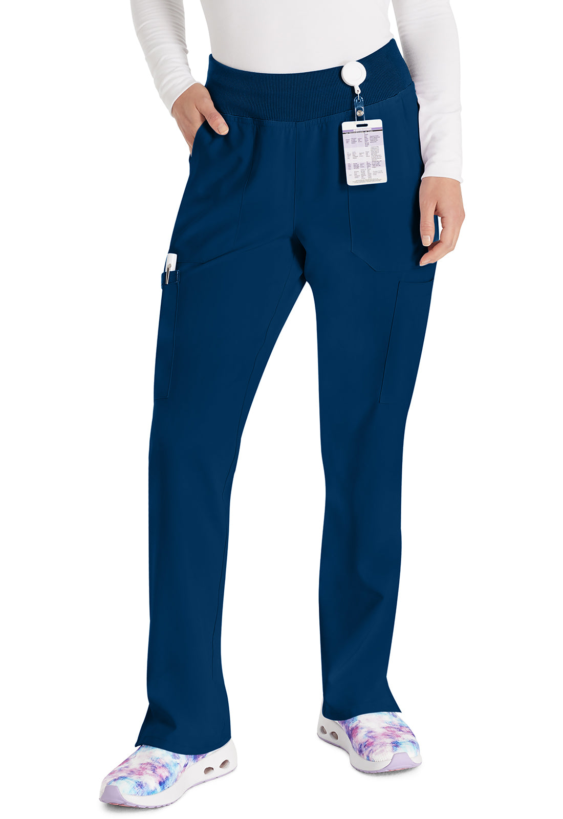 EDS Essentials DK005 Natural Rise Tapered Leg Pull-On Pants Navy Model Image Front | Dickies