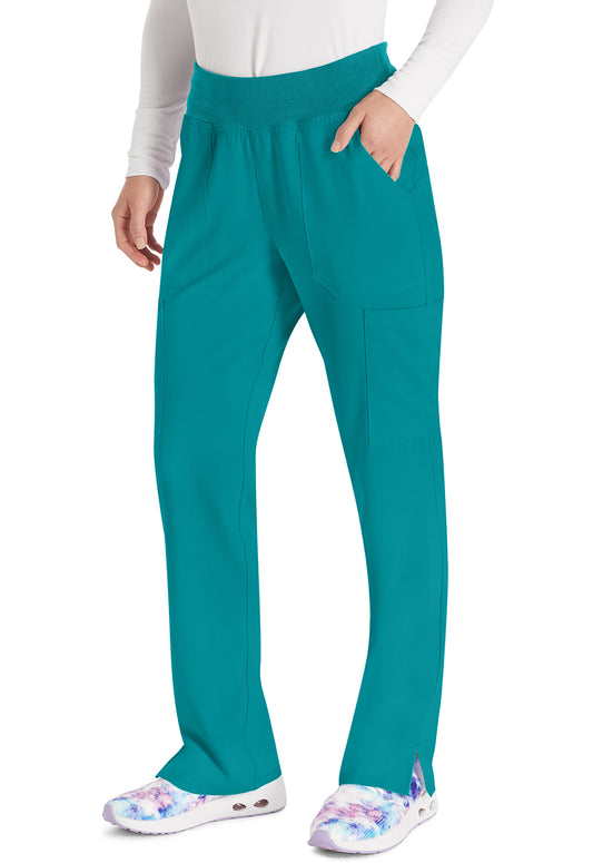 EDS Essentials DK005 Natural Rise Tapered Leg Pull-On Pants Teal Blue Model Image Right Side | Dickies