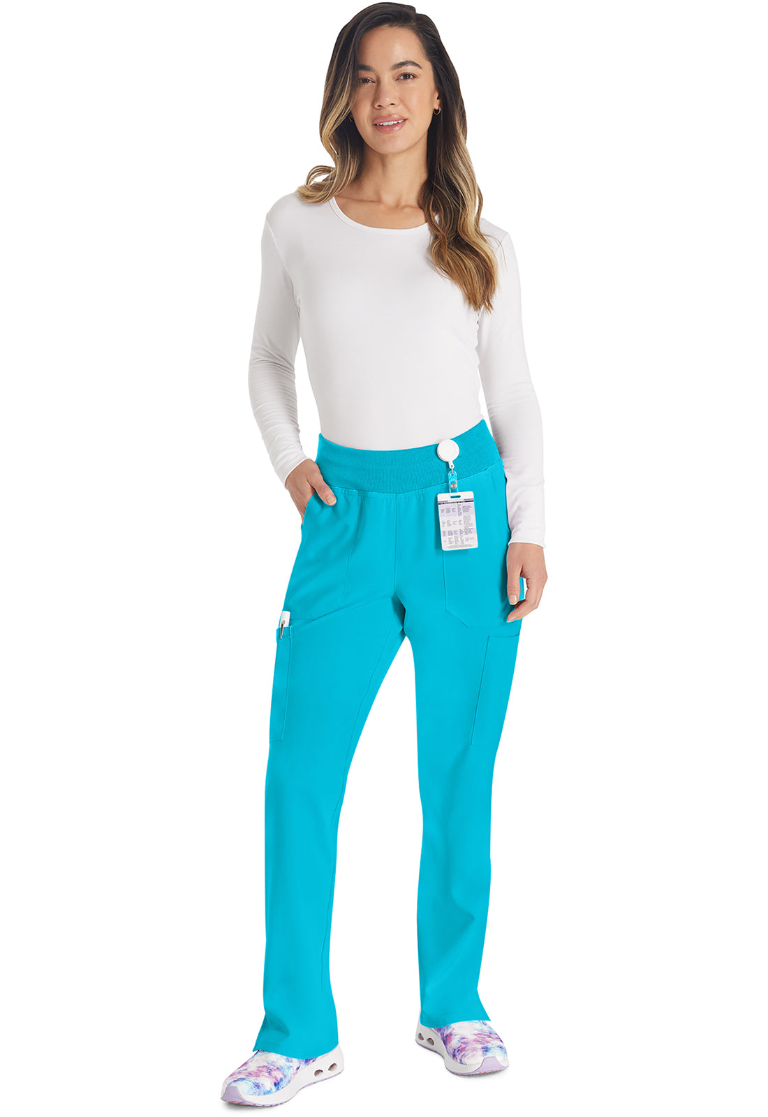 EDS Essentials DK005 Natural Rise Tapered Leg Pull-On Pants Turquoise