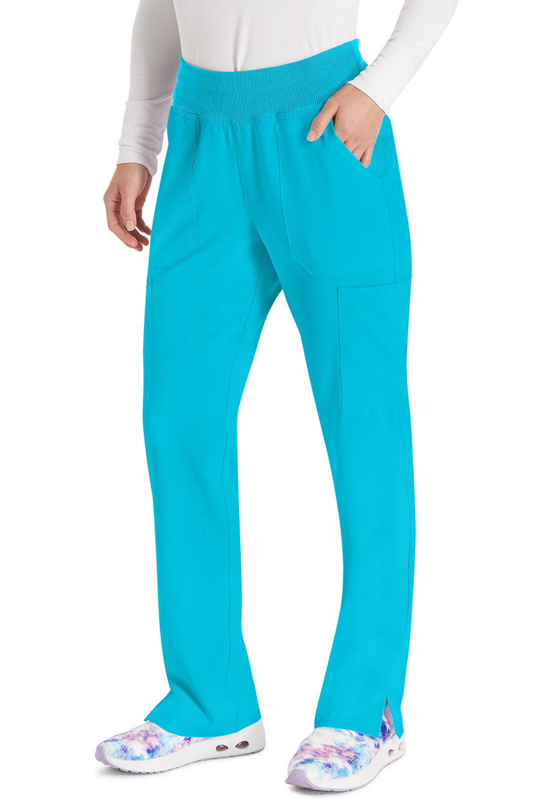 EDS Essentials DK005 Natural Rise Tapered Leg Pull-On Pants Turquoise Model Image Right Side | Dickies