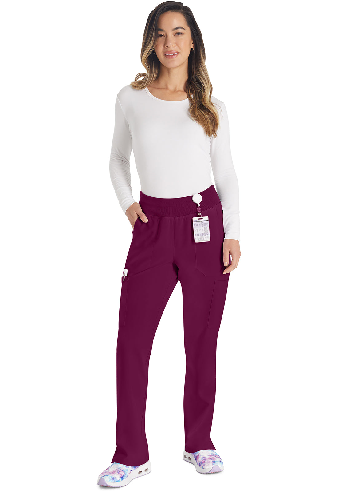 EDS Essentials DK005 Natural Rise Tapered Leg Pull-On Pants Wine