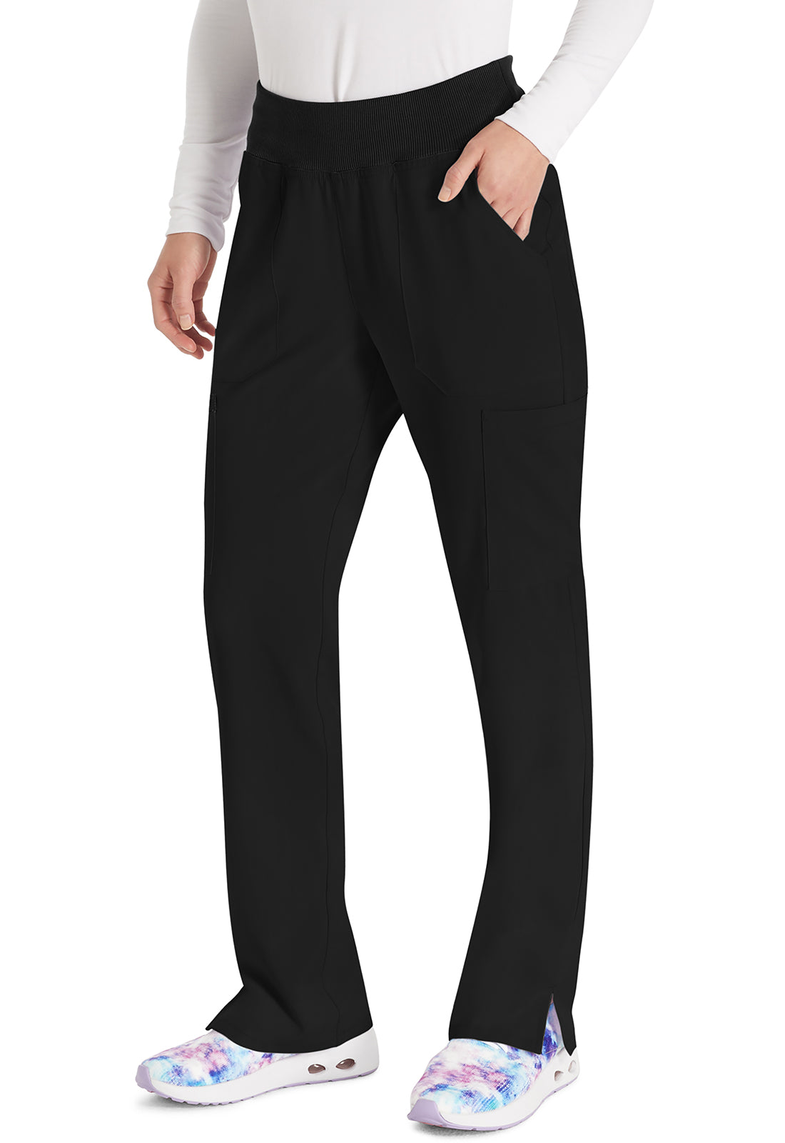 EDS Essentials DK005 Women's Natural Rise Tapered Leg Pull-On Scrub Pants Black