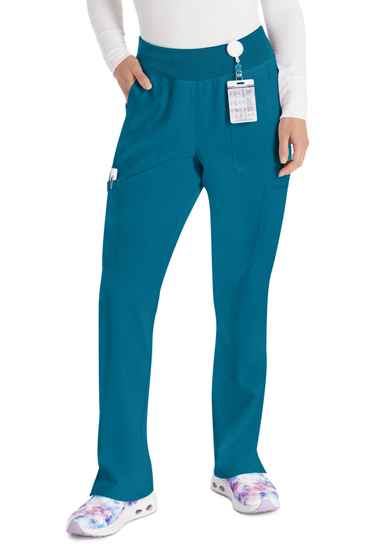 EDS Essentials DK005 Women's Natural Rise Tapered Leg Pull-On Scrub Pants Caribbean Blue