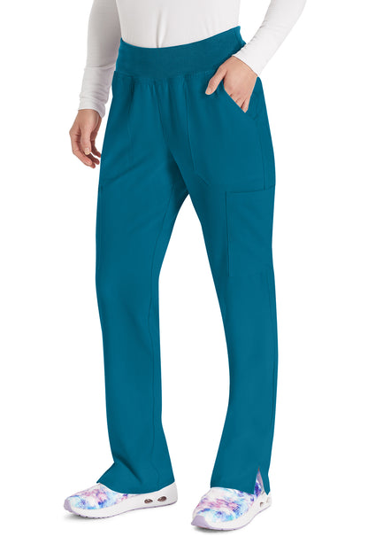 EDS Essentials DK005 Women's Natural Rise Tapered Leg Pull-On Scrub Pants Caribbean Blue