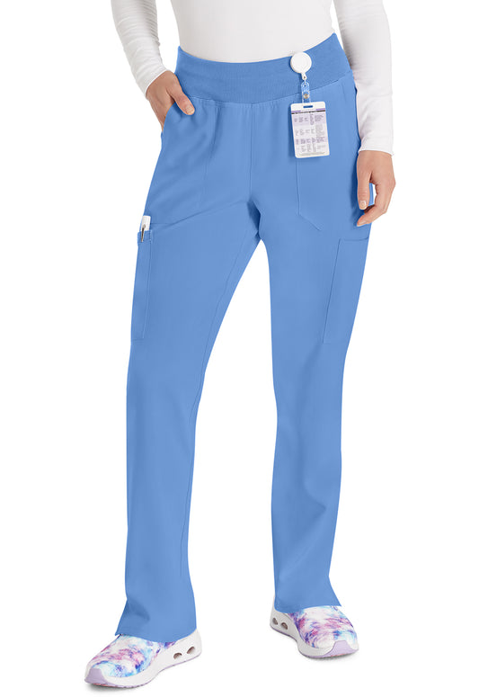 EDS Essentials DK005 Women's Natural Rise Tapered Leg Pull-On Scrub Pants Ciel