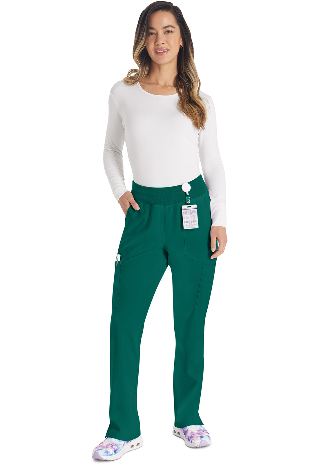 EDS Essentials DK005 Women's Natural Rise Tapered Leg Pull-On Scrub Pants Hunter Green