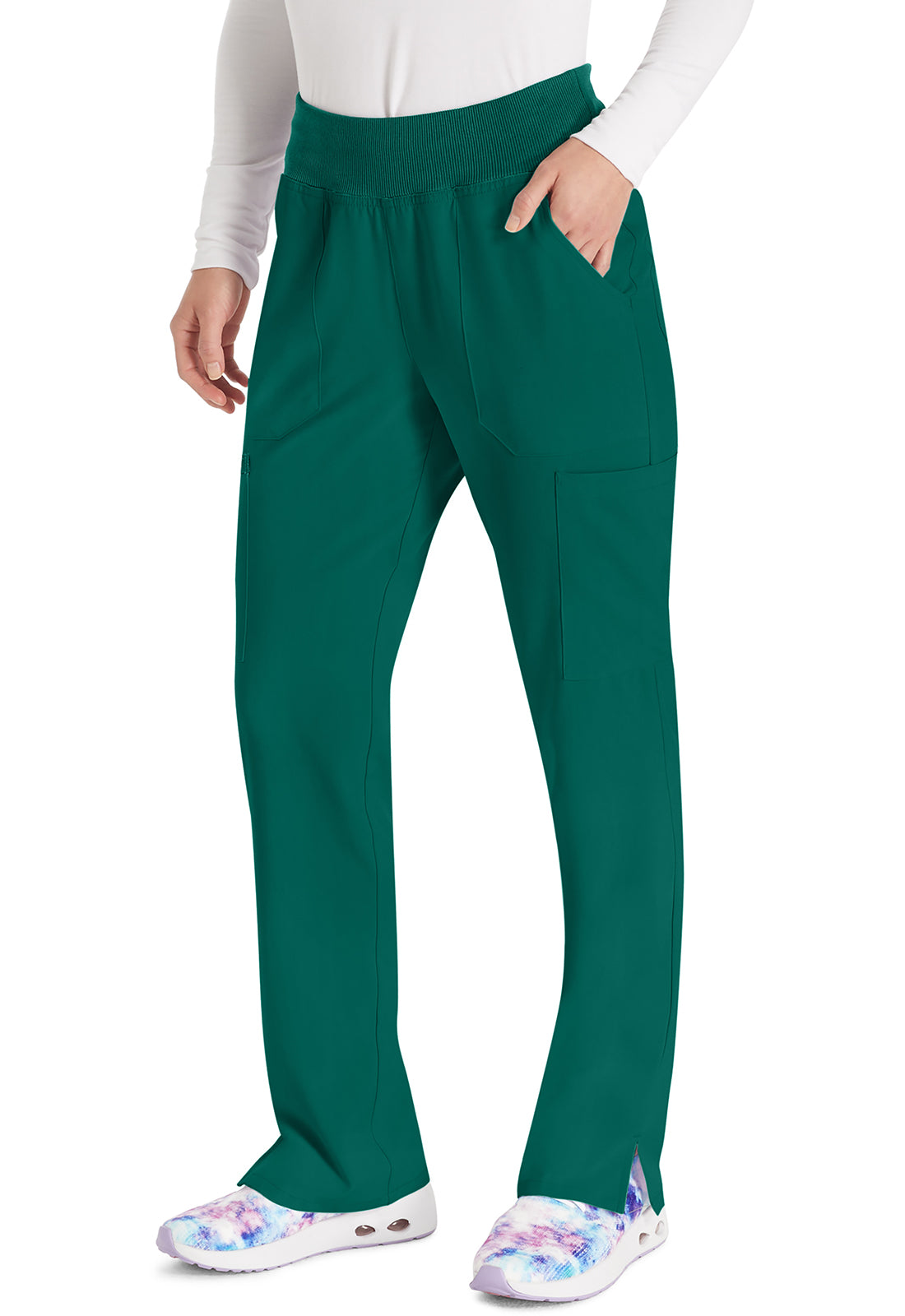 EDS Essentials DK005 Women's Natural Rise Tapered Leg Pull-On Scrub Pants Hunter Green