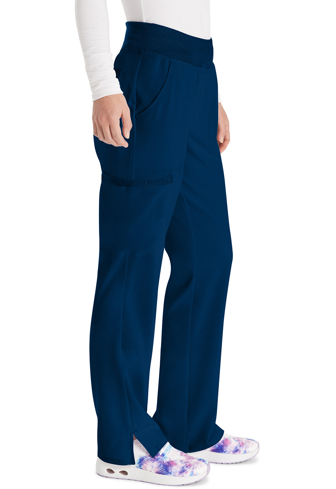 EDS Essentials DK005 Women's Natural Rise Tapered Leg Pull-On Scrub Pants Navy