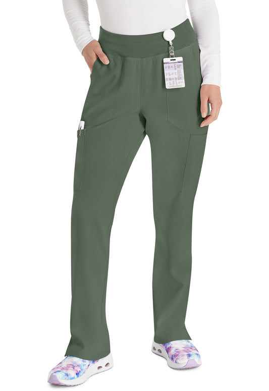EDS Essentials DK005 Women's Natural Rise Tapered Leg Pull-On Scrub Pants Olive
