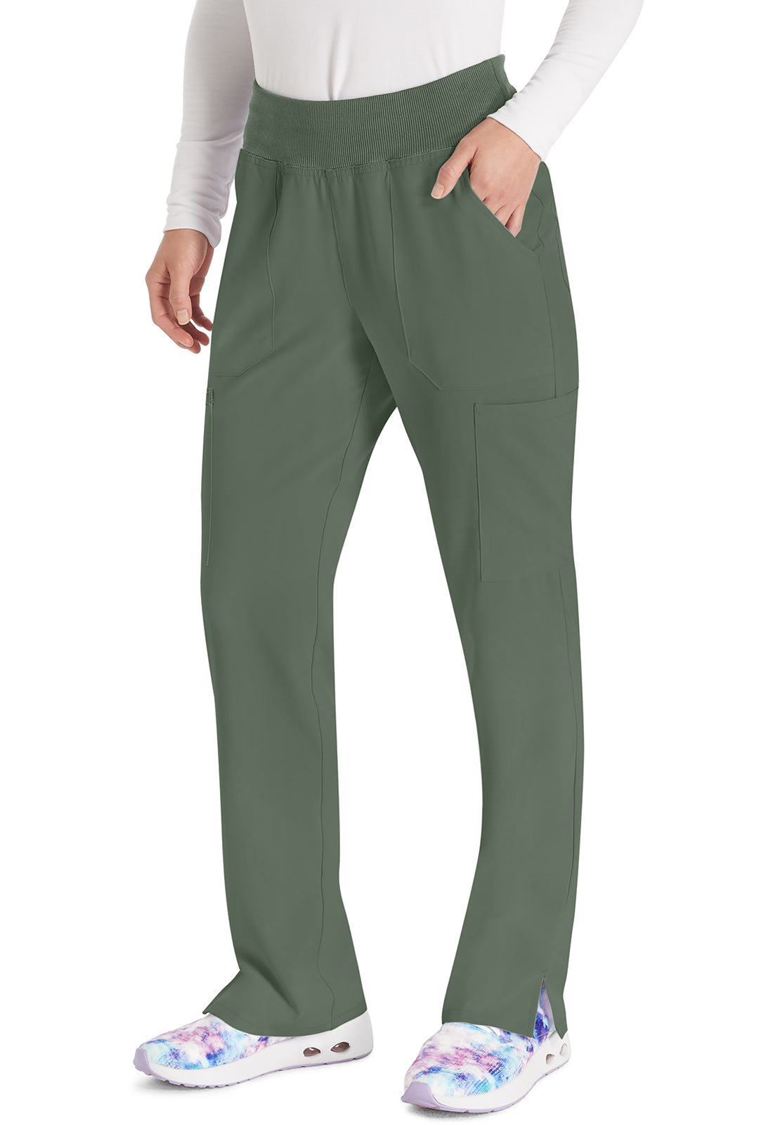EDS Essentials DK005 Women's Natural Rise Tapered Leg Pull-On Scrub Pants Olive