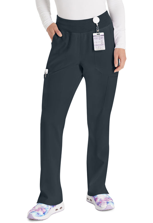 EDS Essentials DK005 Women's Natural Rise Tapered Leg Pull-On Scrub Pants Pewter