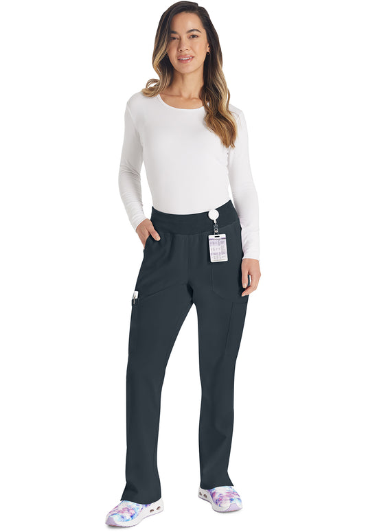 EDS Essentials DK005 Women's Natural Rise Tapered Leg Pull-On Scrub Pants Pewter
