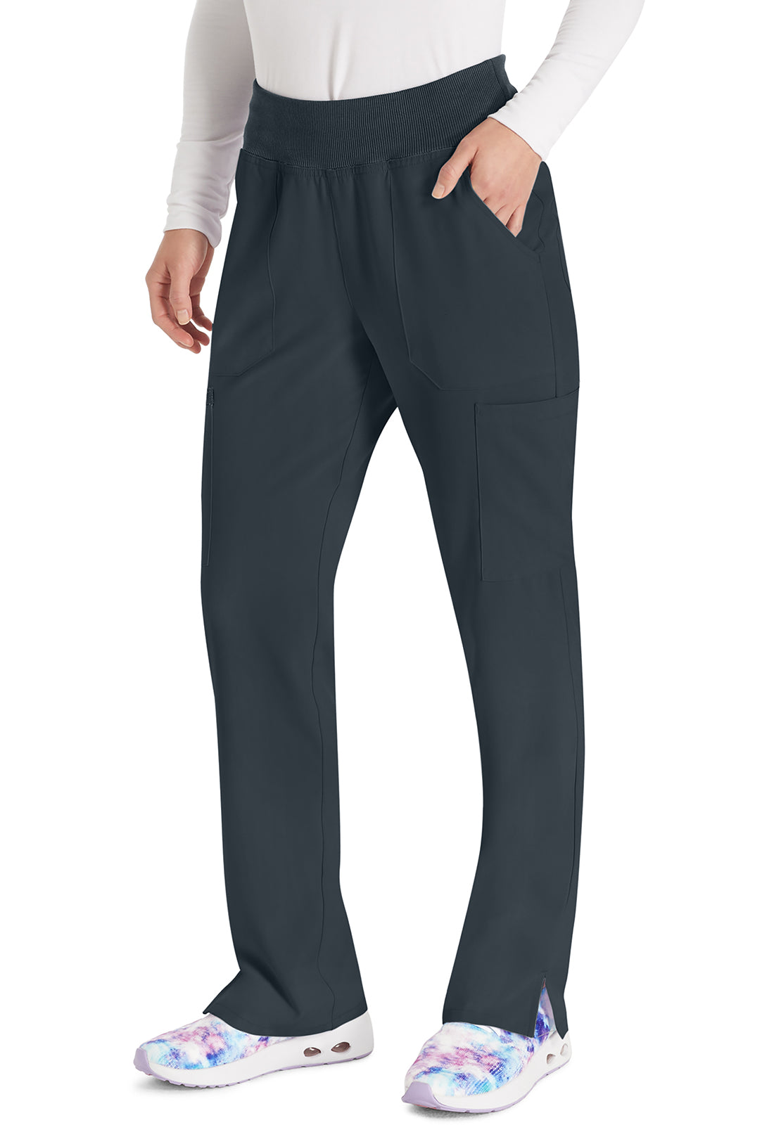 EDS Essentials DK005 Women's Natural Rise Tapered Leg Pull-On Scrub Pants Pewter