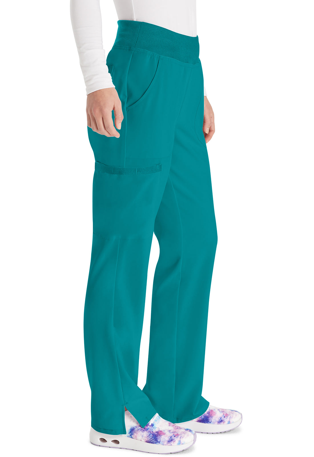 EDS Essentials DK005 Women's Natural Rise Tapered Leg Pull-On Scrub Pants Teal Blue