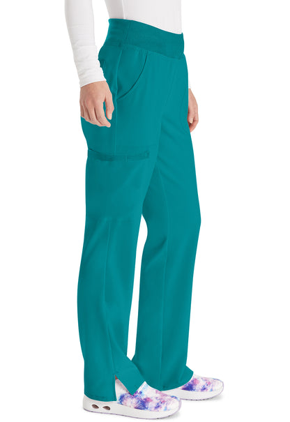 EDS Essentials DK005 Women's Natural Rise Tapered Leg Pull-On Scrub Pants Teal Blue