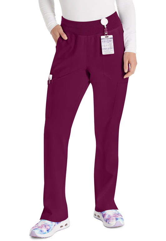EDS Essentials DK005 Women's Natural Rise Tapered Leg Pull-On Scrub Pants Wine