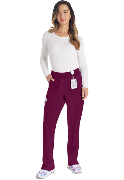 EDS Essentials DK005 Women's Natural Rise Tapered Leg Pull-On Scrub Pants Wine