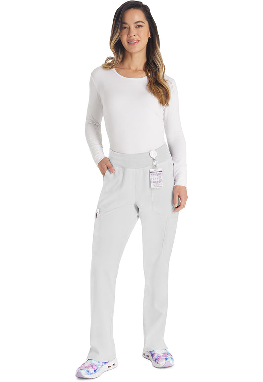 EDS Essentials DK005 Women's Natural Rise Tapered Leg Pull-On Scrub Pants White