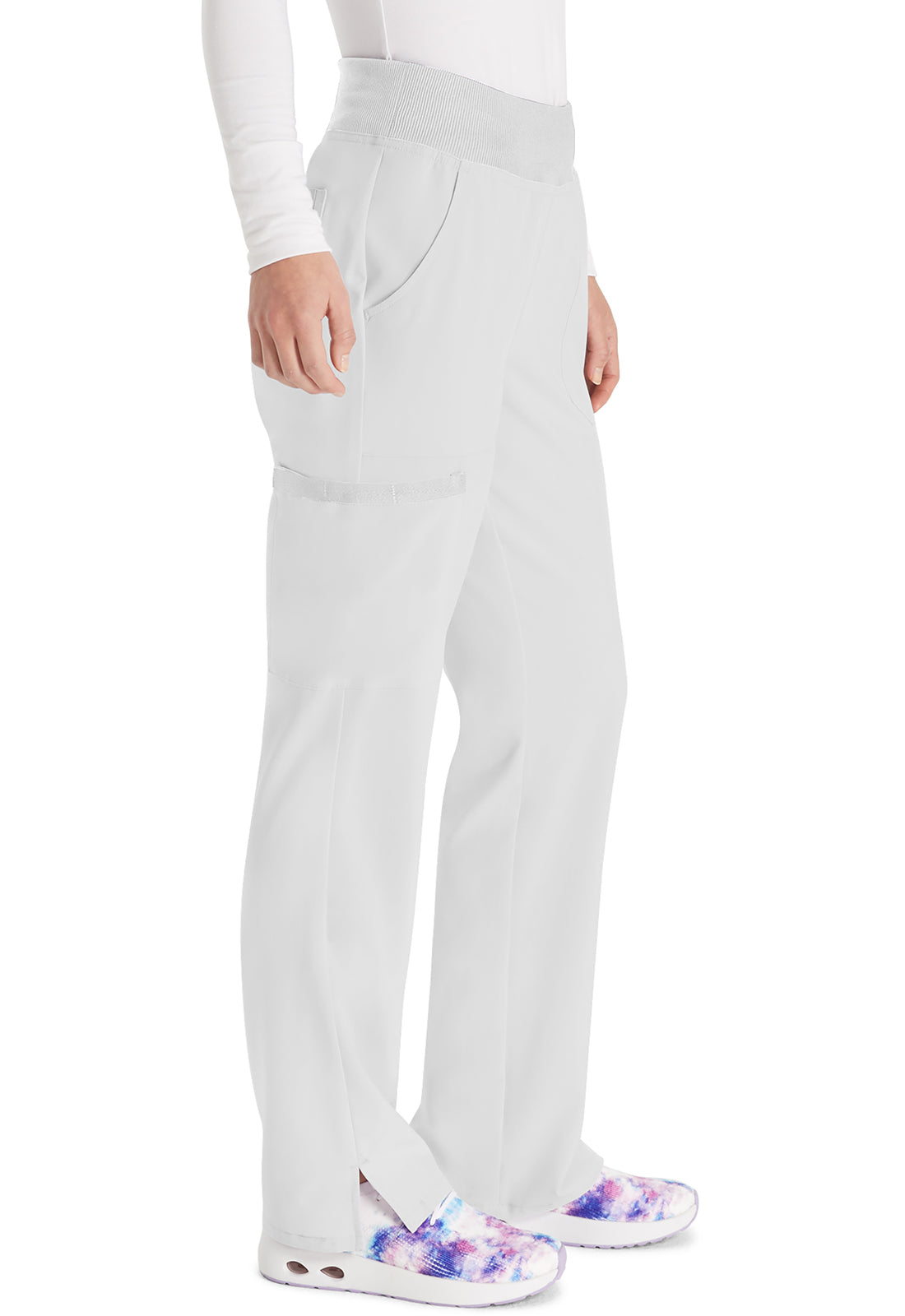 EDS Essentials DK005 Women's Natural Rise Tapered Leg Pull-On Scrub Pants White