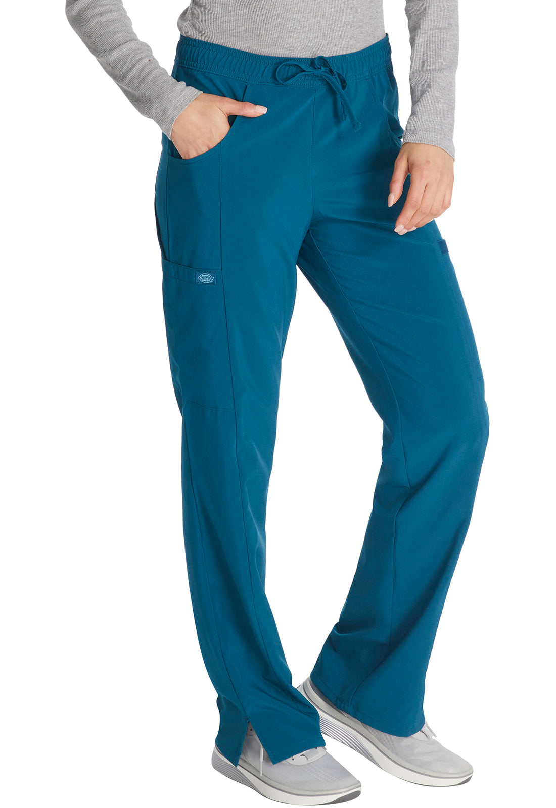 EDS Essentials DK010 Mid Rise Straight Leg Drawstring Pants Caribbean Blue Model Image Left Side | Dickies