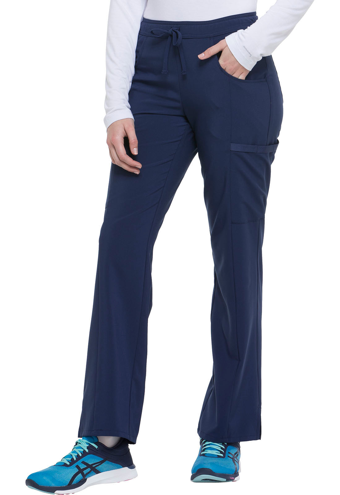 EDS Essentials DK010 Mid Rise Straight Leg Drawstring Pants Navy Model Image Right Side | Dickies