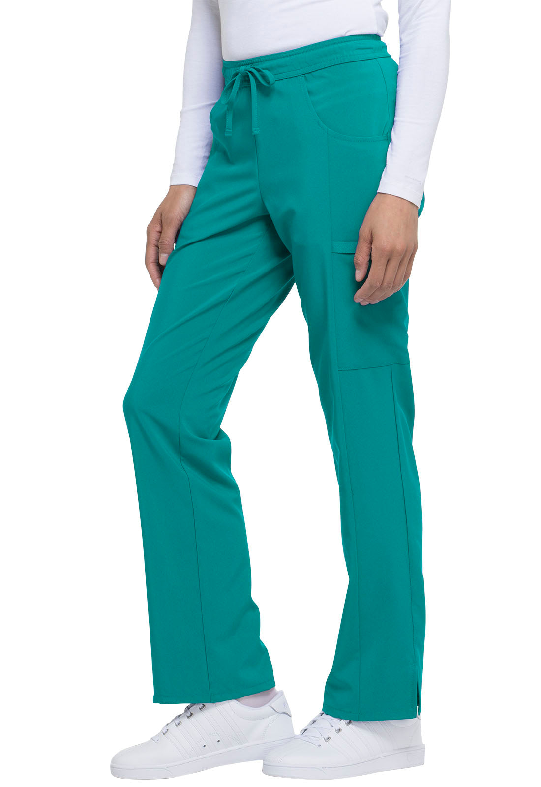 EDS Essentials DK010 Mid Rise Straight Leg Drawstring Pants Teal Blue Model Image Right Side | Dickies