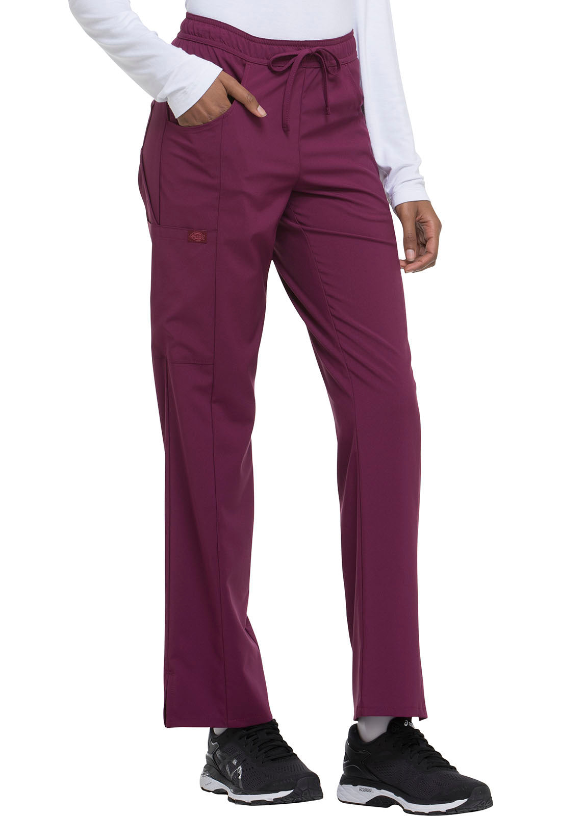 EDS Essentials DK010 Mid Rise Straight Leg Drawstring Pants Wine Model Image Left Side | Dickies